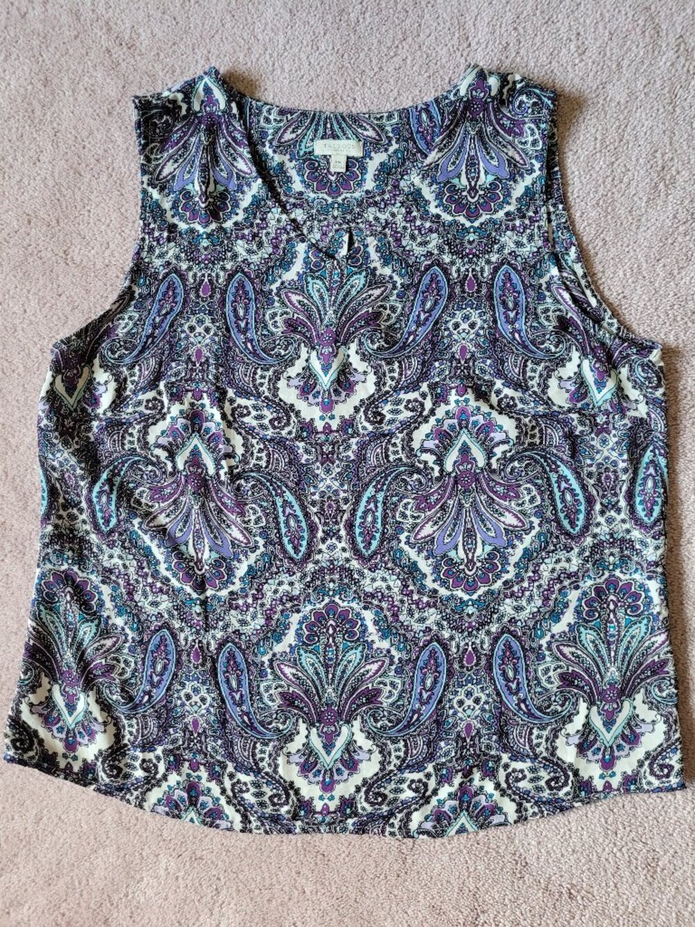 Talbots Purple & Blue Sleeveless V-neck Paisley Blouse Size M